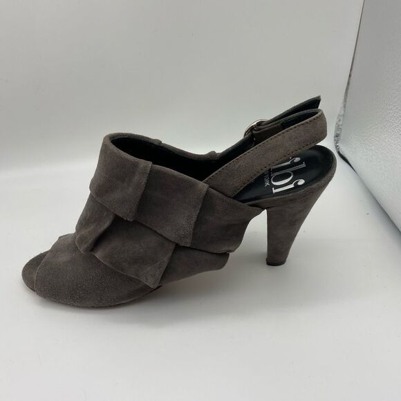 Tibi Grey Suede Ruffle Slingback Peep Toe Bootie 6B - Picture 7 of 10